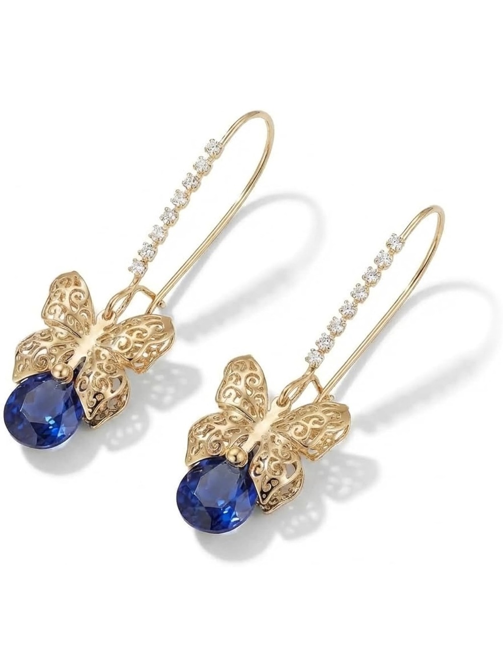 Anthropologie Gold Butterfly Earrings with Deep Blue Crystal - Picture 4 of 4